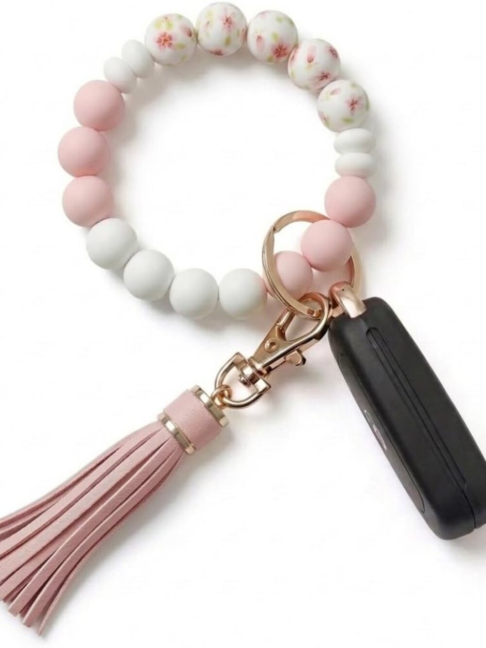 Key Ring Bracelet Car Keychain Holder Wristlet Silicone Women Beaded Bangle Chai